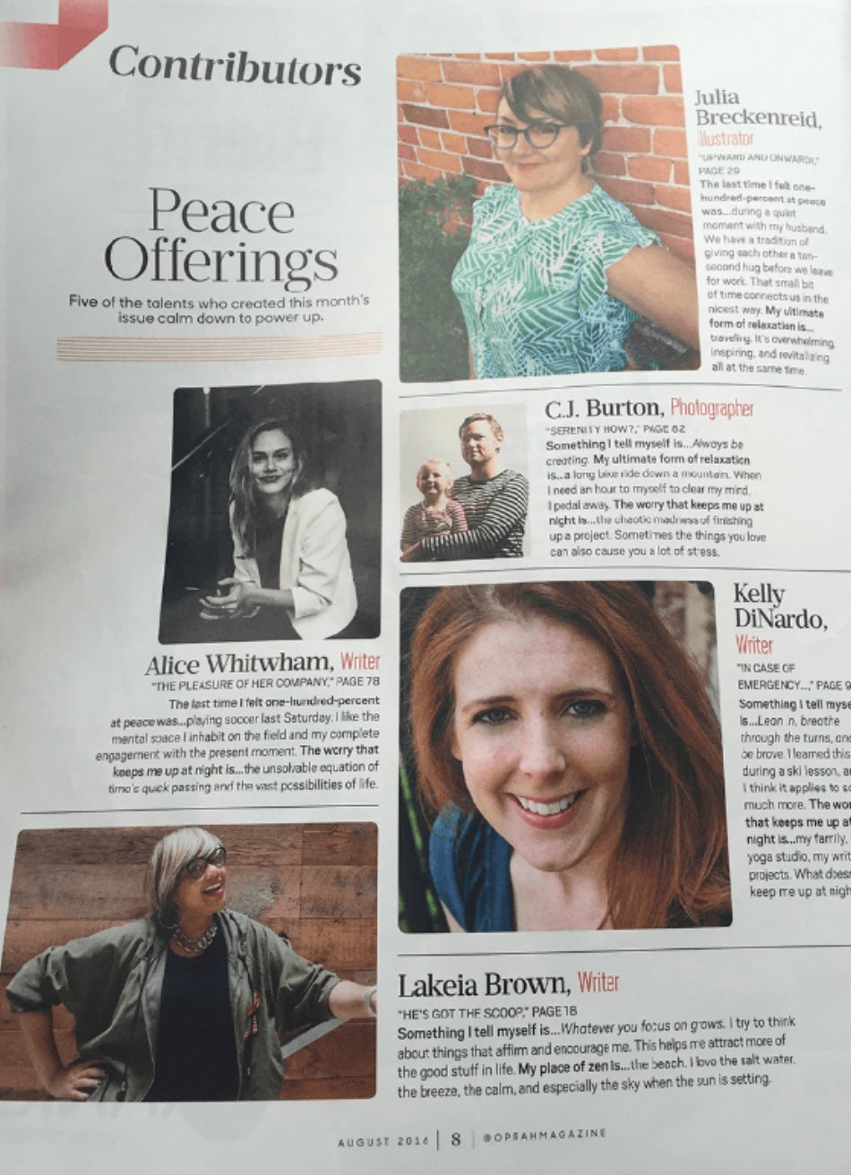 O Magazine contributors page featuring Lakeia Brown